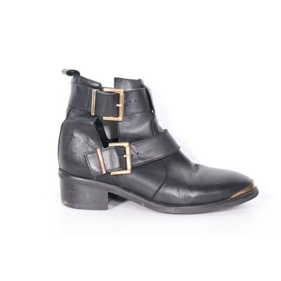 Kurt Geiger Women's US 9 Black Leather Saxon Cut Out Pull-On Strap Ankle Booties - Picture 5 of 7